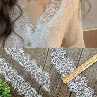 3780 Exquisitos accesorios de encaje con pestañas en blanco y negro, falda ancha, top de tubo, mangas, escote y dobladillo alargados