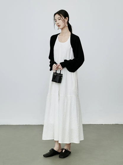 Vestido de verano con escote en U y sin mangas de fibra blanca de CAREMIND, vestido largo con tirantes y capas 