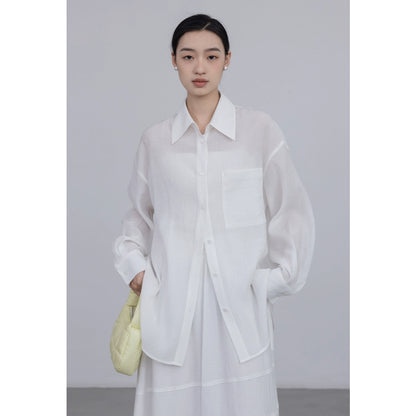 Conjunto de dos piezas de camisa de manga larga con colgante CAREMIND 24SS + falda en forma de A, sal de textura oscura 