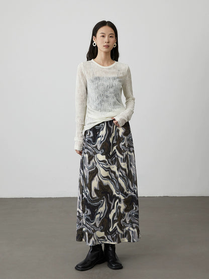 [Shanhaiji] CAREMIND brown and white smudged irregular texture skirt high waist and thin a-word long skirt