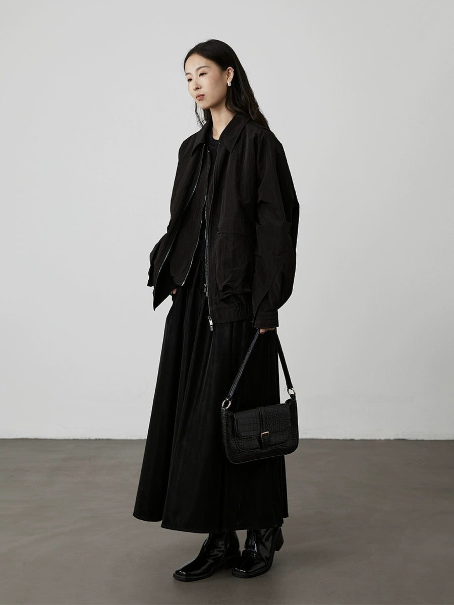 [Veste Kurokawa] CAREMIND Yamamoto Veste courte décontractée noire Veste à revers texturée à grande poche