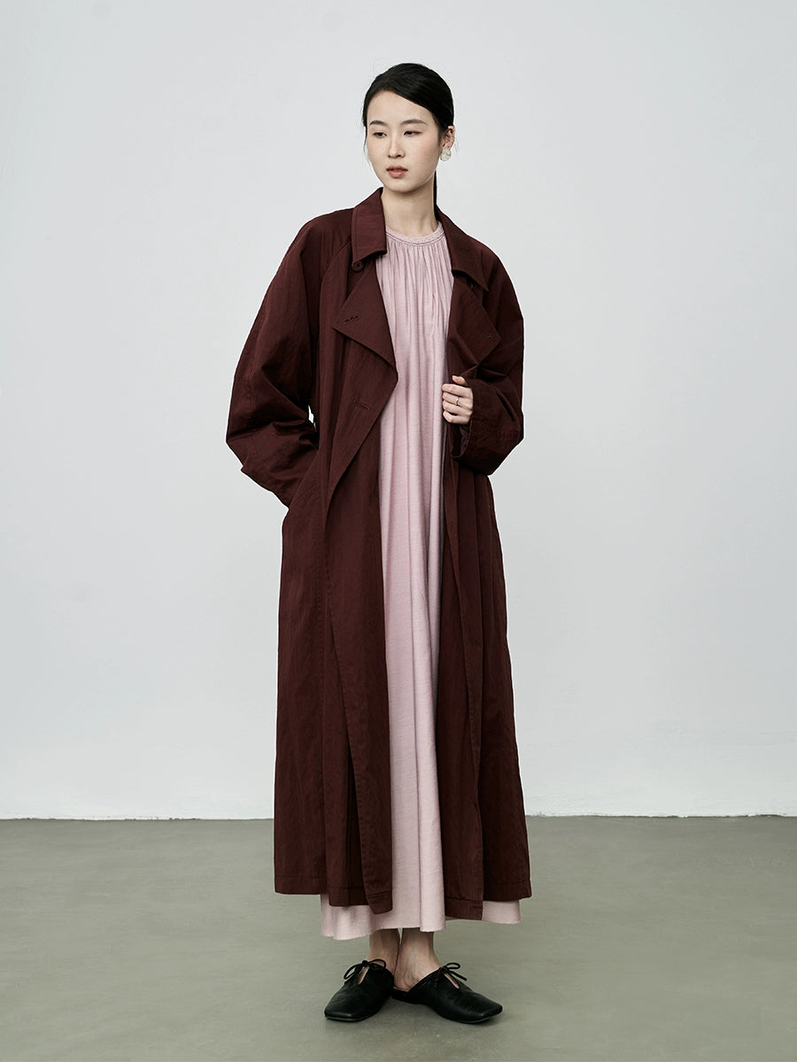 CAREMIND temperamento café rojo silueta minimalista antiarrugas gabardina abrigo largo estilo retro británico 