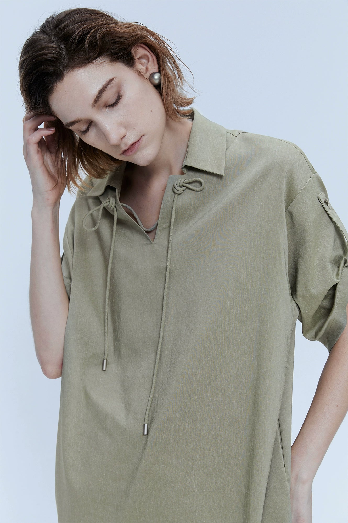 [Oferta por tiempo limitado] Camisa de lino Tencel con solapa, diseño Sense, camisa tipo polo de manga media, informal, de verano 