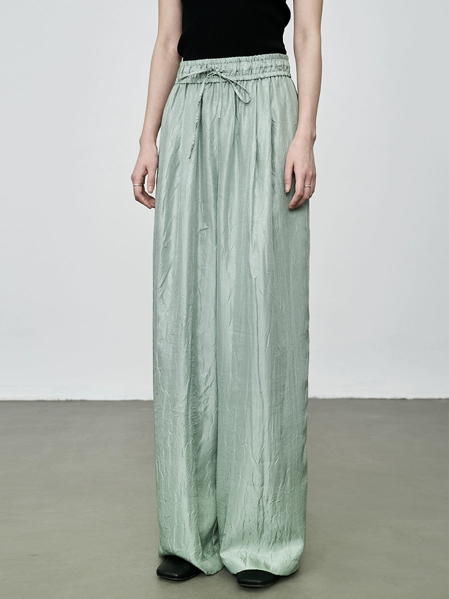 Pantalones anchos con textura y cintura alta con elástico prensado de CAREMIND Pantalones rectos holgados y ajustados 