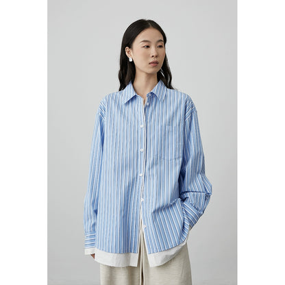 [Camisa de arquitecto] Camisa de rayas azules CAREMIND Chaqueta holgada con temperamento para mujeres que viajan diariamente en primavera y otoño 