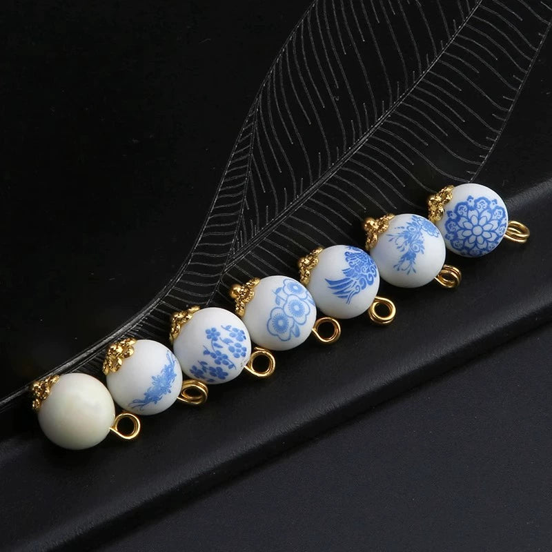 3249★  Ceramic button beads, national style retro cheongsam Hanfu Tang suit shirt, disc button versatile decorative small button blue and white porcelain