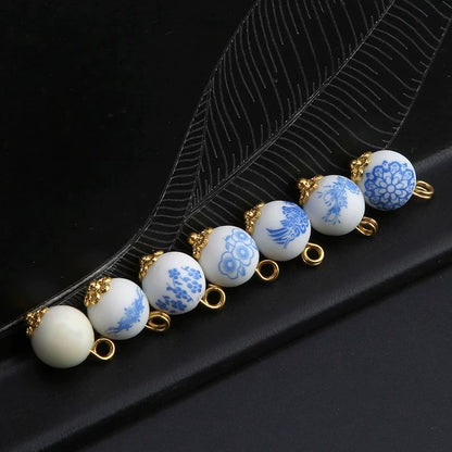 3249★  Ceramic button beads, national style retro cheongsam Hanfu Tang suit shirt, disc button versatile decorative small button blue and white porcelain
