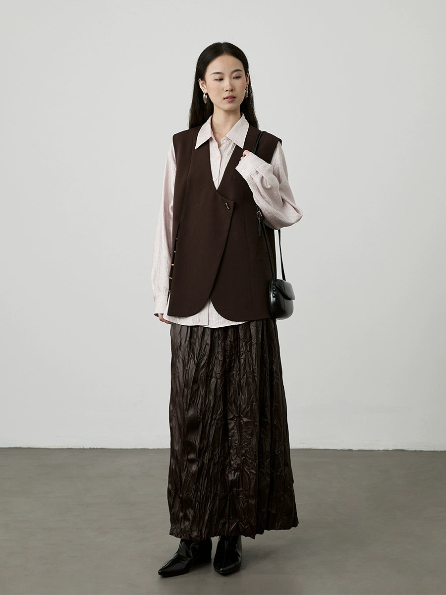 [View] CAREMIND brown silhouette stacked suit vest Chinese beaded element vest jacket