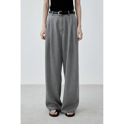 CAREMIND pantalones vaqueros Tencel de color claro para mujer otoño 2024 pantalones anchos de cintura alta para viajeros nuevos 