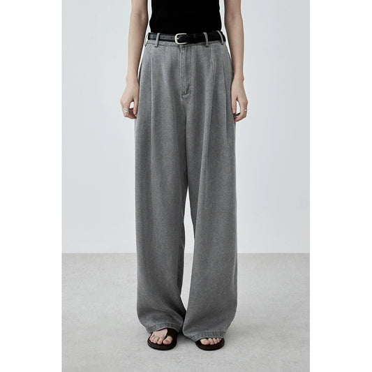 CAREMIND pantalones vaqueros Tencel de color claro para mujer otoño 2024 pantalones anchos de cintura alta para viajeros nuevos 