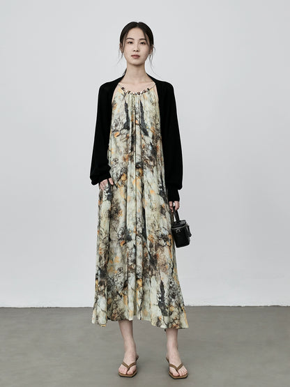 Robe à bretelles style national littéraire CAREMIND tie-dye, tenue photo d'ambiance de vacances