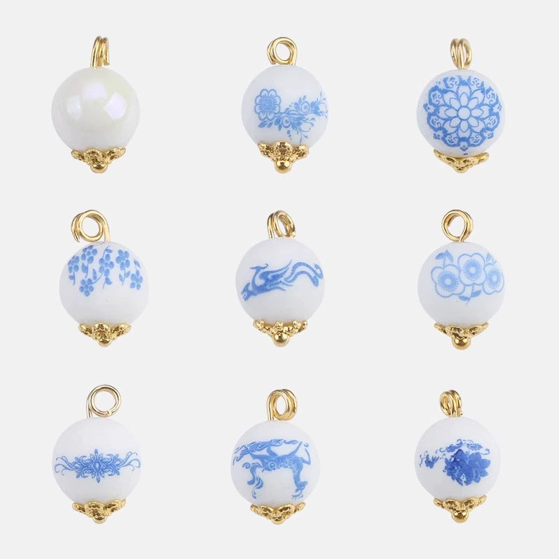 3249★  Ceramic button beads, national style retro cheongsam Hanfu Tang suit shirt, disc button versatile decorative small button blue and white porcelain