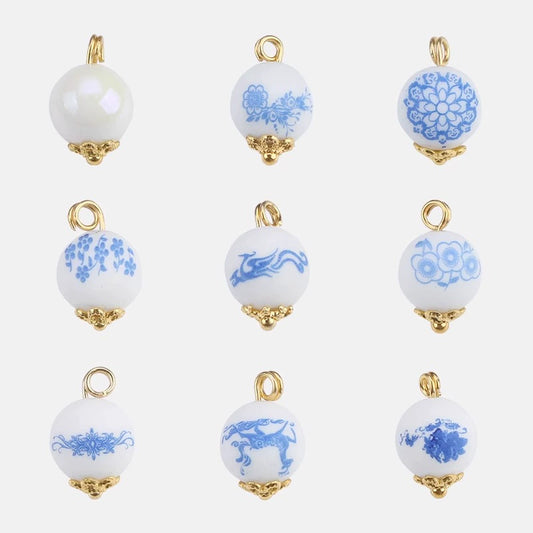 3249★  Ceramic button beads, national style retro cheongsam Hanfu Tang suit shirt, disc button versatile decorative small button blue and white porcelain