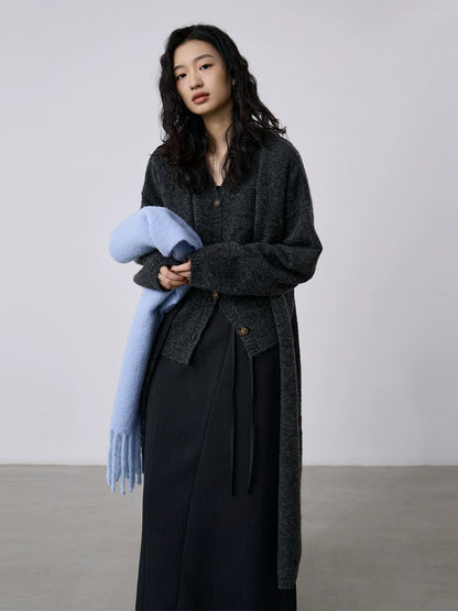 [Offre spéciale à durée limitée] Cardigan en mohair doux et ciré, veste pull longue avec gilet sans manches, ensemble deux pièces