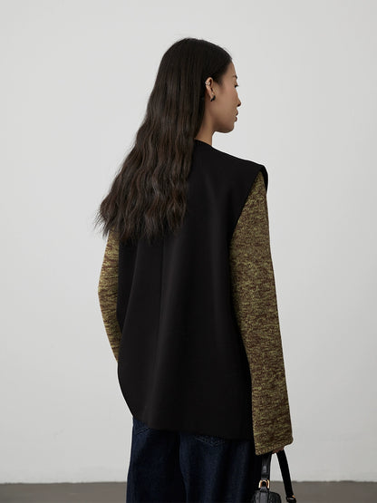 [Chaleco de caballero] Chaleco de traje de dos piezas falso sin cuello negro CAREMIND de alta gama apilado con una chaqueta de chaleco pequeña 