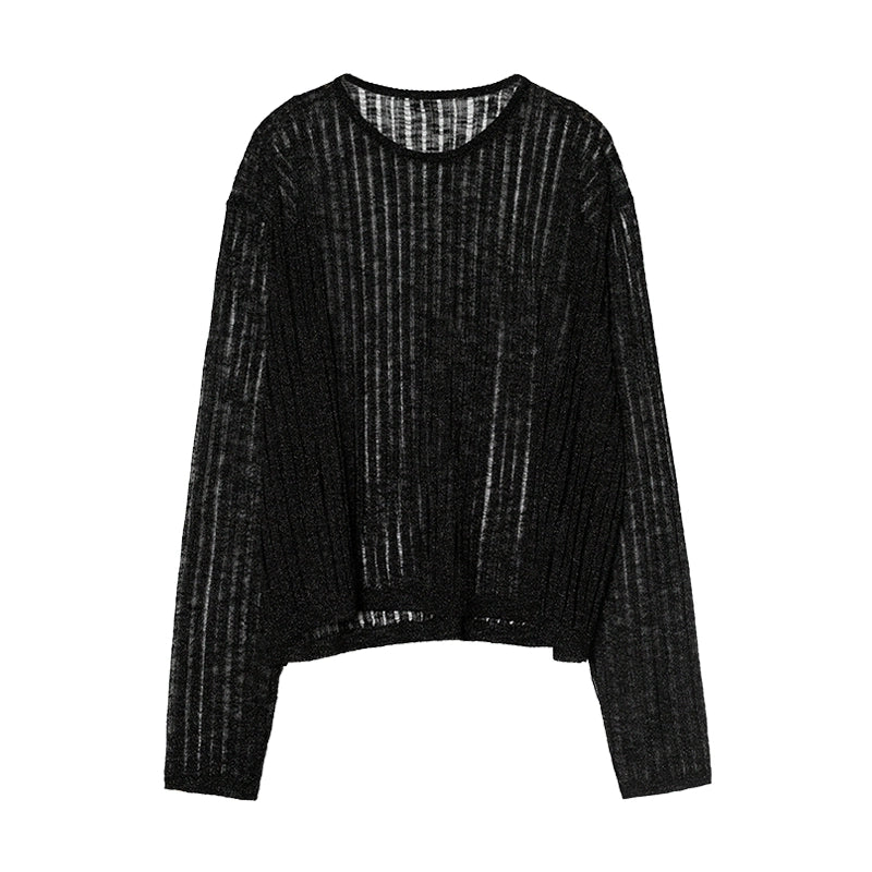 CAREMIND blusa de punto hueca de tres colores con perspectiva de tiras en el hoyo exterior con top de manga larga para mujer para desplazamientos de otoño 