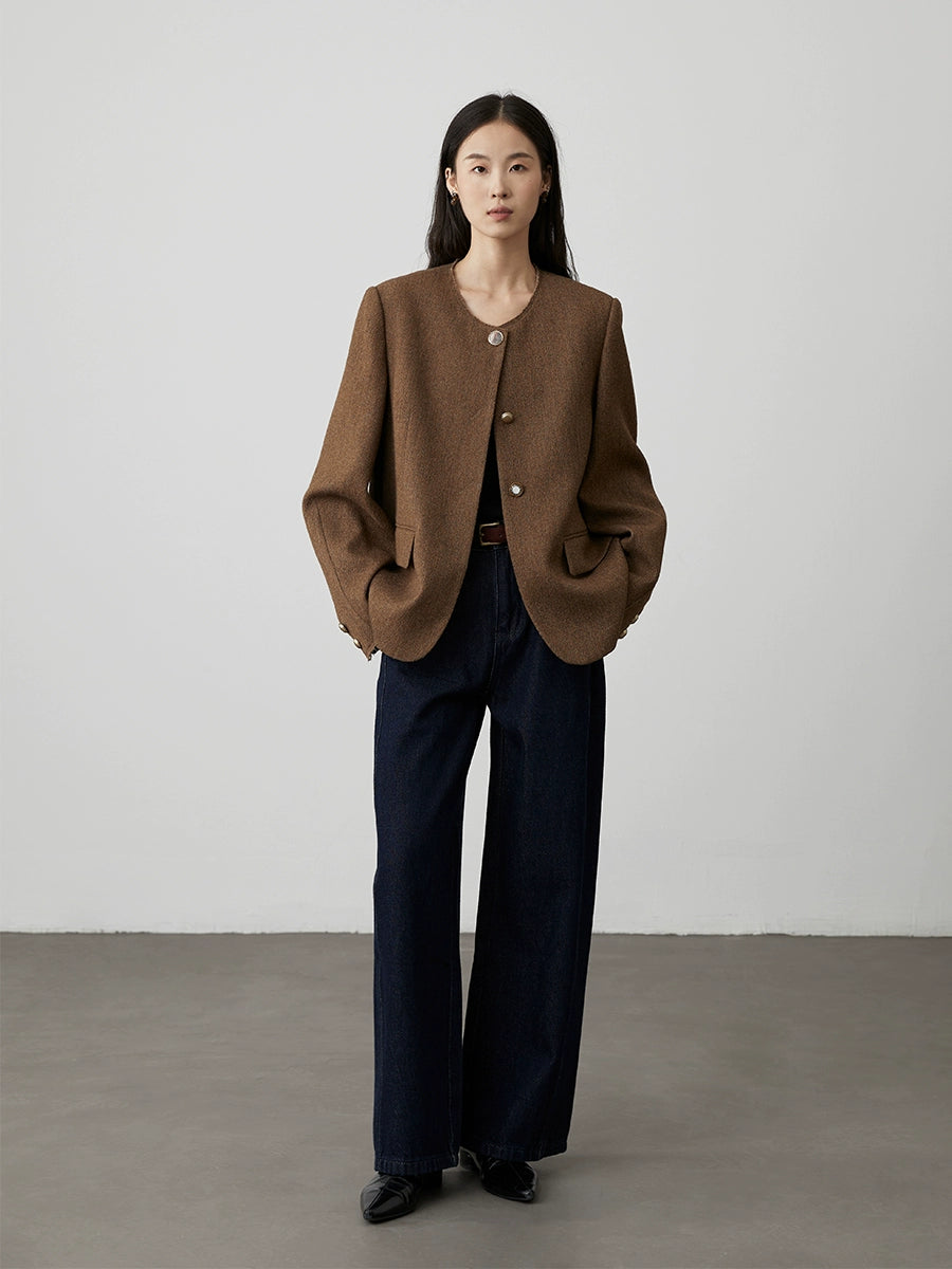 [Rome Weekend] CAREMIND Elegant Medieval Small Fragrant Jacket Collarless Three Button Long Sleeve Small Suit