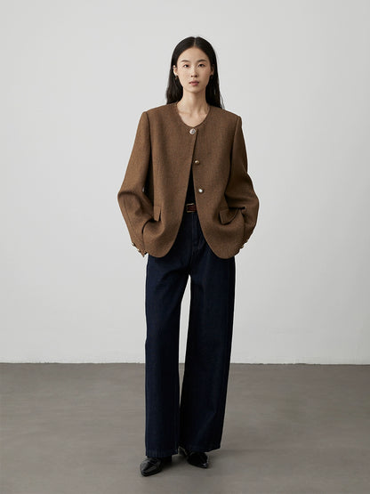 [Rome Weekend] CAREMIND Elegant Medieval Small Fragrant Jacket Collarless Three Button Long Sleeve Small Suit