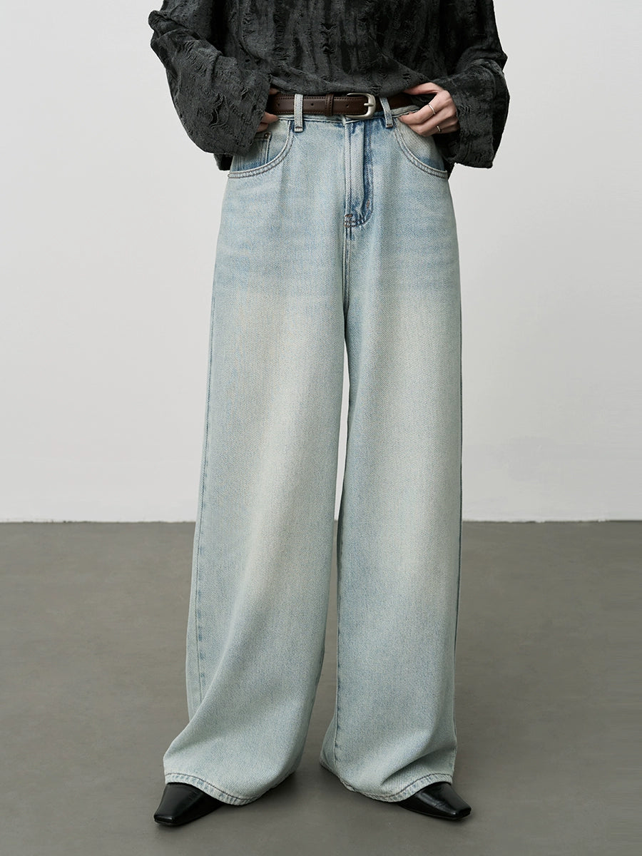 Pantalones vaqueros de pierna ancha de color azul claro CAREMIND, pantalones ajustados de cintura alta y pierna recta, pantalones de verano que fregan el suelo 