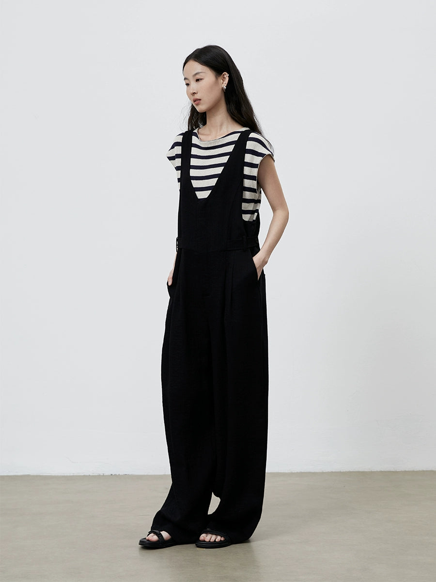 [Simple Life] CAREMIND Black Casual Tooling Overalls Wide Leg Versatile Skinny Jumpsuit Women