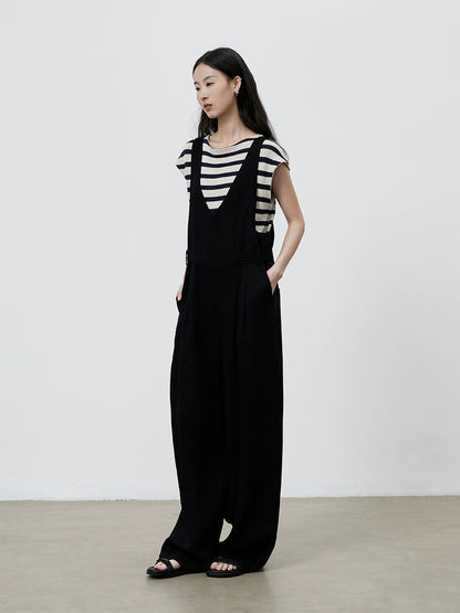 [Simple Life] CAREMIND Black Casual Tooling Overalls Wide Leg Versatile Skinny Jumpsuit Women