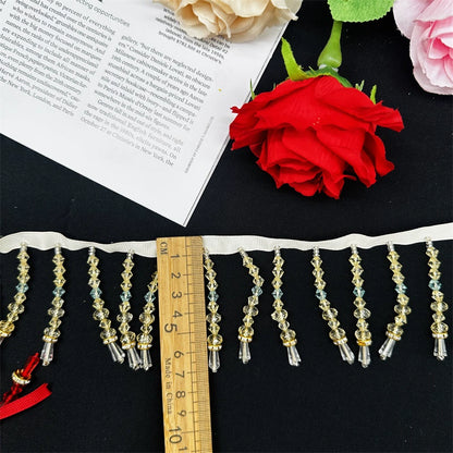 3724 Colgante de cristal de imitación con flecos y cuentas, accesorios de encaje hechos a mano para ropa, vestido, tocado, cortina, encaje decorativo