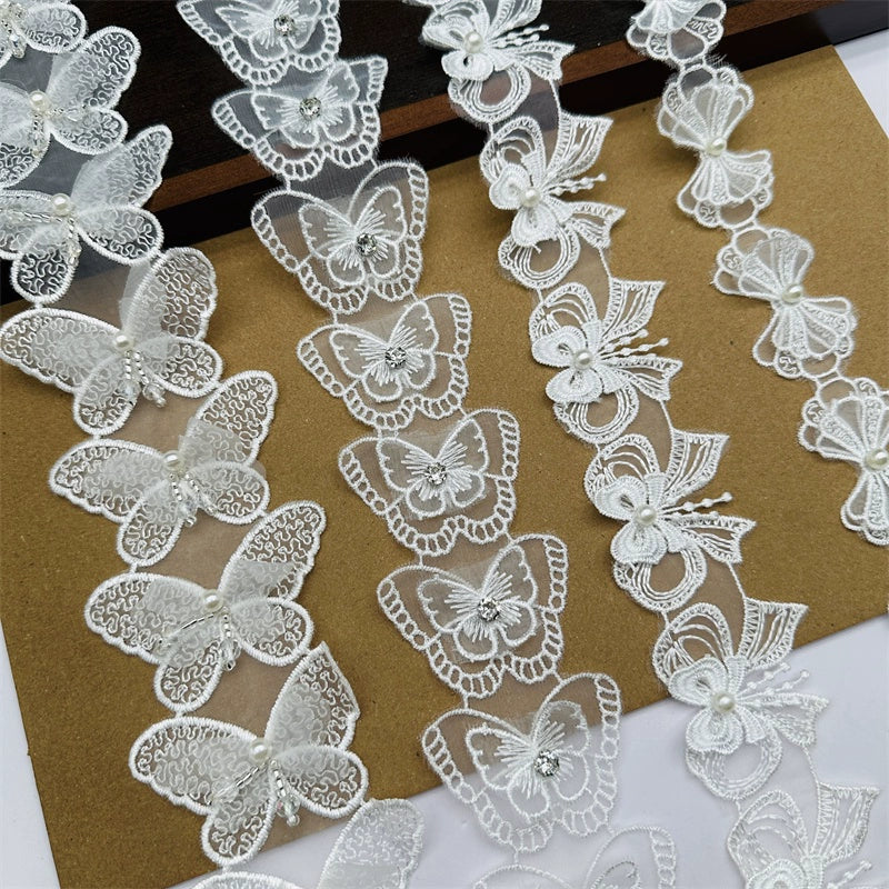 3558★ Encaje de flores, encaje de organza, cuentas de flores tridimensionales, ropa de bricolaje hecha a mano, sombreros, accesorios de ramo