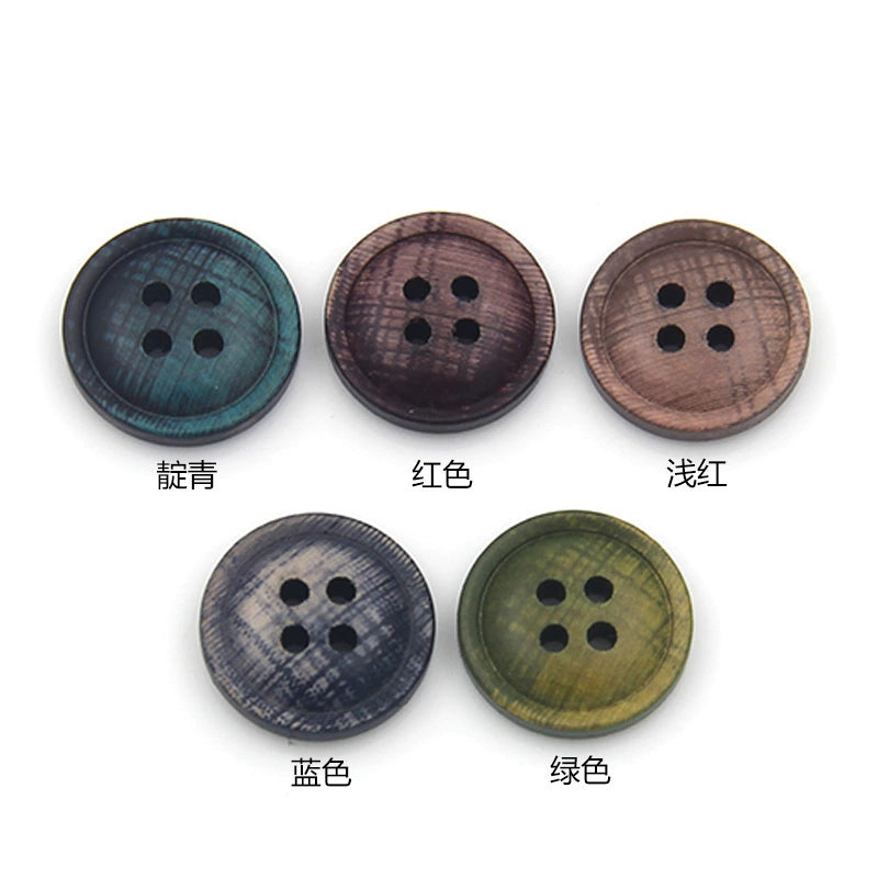 3466★ Botones de madera de colores Botones pintados con impresión en color epoxi Botones de traje Botones de camisa con patrón de madera Botones de camisa de cuatro ojales