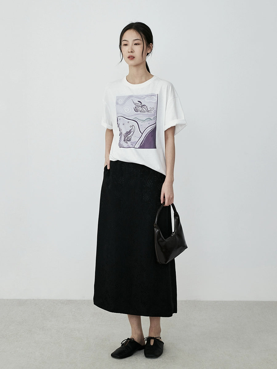 Falda de cintura alta de satén de acetato de CAREMIND para mujer, falda de un solo paso con estampado oscuro, ligera, de lujo, de verano, versátil, para industria pesada 