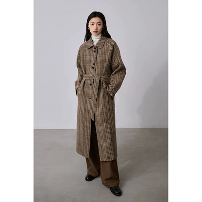 CAREMIND Thousand Birds - Gabardina con diseño de cuadrícula, de lana, de botonadura sencilla, con solapa y tiras medianas y largas, ropa de mujer 