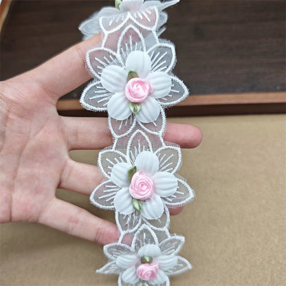 3556★ Accesorios de encaje de flores tridimensionales, encaje bordado de organza con cuentas de doble capa, sombrero de boda hecho a mano DIY, ropa para niños