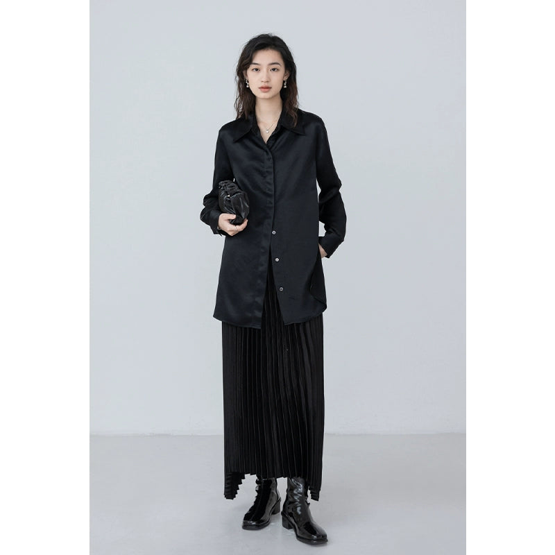 [Oferta por tiempo limitado] Conjunto de camisa con textura satinada brillante premium y falda irregular de CAREMIND para primavera 