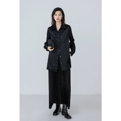 [Oferta por tiempo limitado] Conjunto de camisa con textura satinada brillante premium y falda irregular de CAREMIND para primavera 