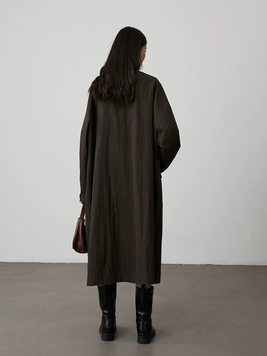 [Urban Shepherd Tour] CAREMIND Chic Denim Green Collarless Windbreaker Jacket Medium and Long Temperament Coat