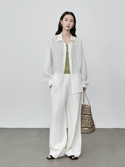 Pantalones de lino de estilo minimalista con dinero antiguo de CAREMIND para uso diario en otoño, pantalones anchos de pierna y cintura alta, pantalones casuales sueltos 