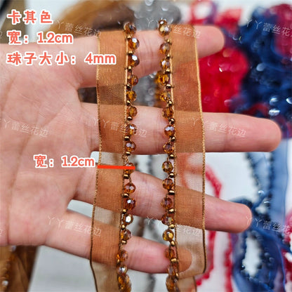 3726 Largeur 1,2 cm Nouvelle couleur Maille Cristal Perles Dentelle Accessoires, Fait Main DIY Vêtements Bordure Accessoires