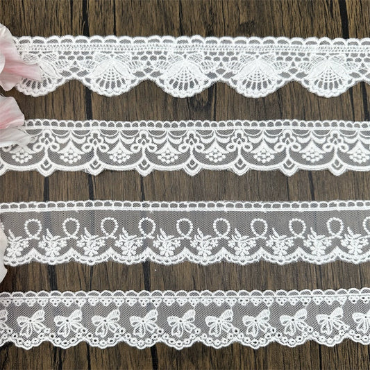 3821  High quality white cotton thread embroidered lace DIY bow hair accessories children's hat skirt edge Lolita lace edge