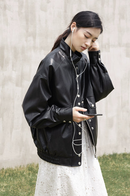 [Oferta especial por tiempo limitado] Chaqueta de cuero PU CAREMIND para mujer, chaqueta corta con cuello alto retro negra original de otoño