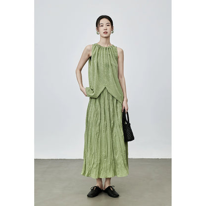 [Fragancia oscura] Chaleco sin mangas con textura de jacquard con patrón oscuro suave de CAREMIND, falda plisada estilo vacaciones 