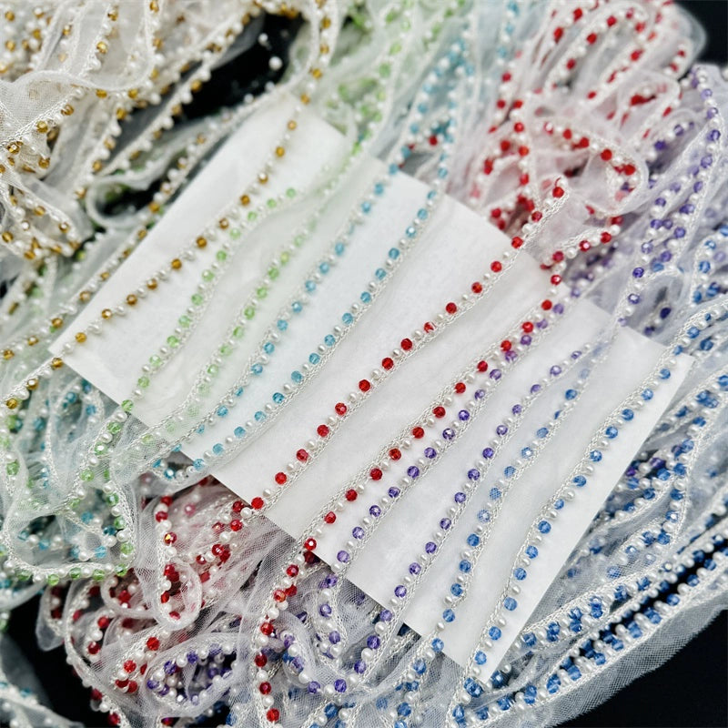 Cinta de encaje con diamantes de imitación de perlas de 1,5 cm de ancho, ideal para hacer puños, escotes, vestidos de novia, correas de hombro, accesorios para el cabello y sombreros.