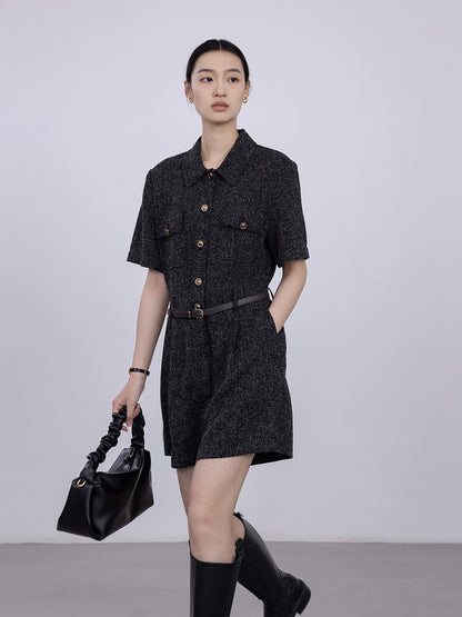 [Offre spéciale à durée limitée] Combinaison haut de gamme de style parfumé petit tempérament ensemble short slim col polo rétro d'été