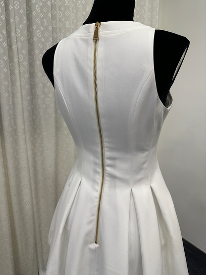 8014★  New white moonlight miu series thousand gold wind dress fake two pieces gold zipper high waist thin white skirt