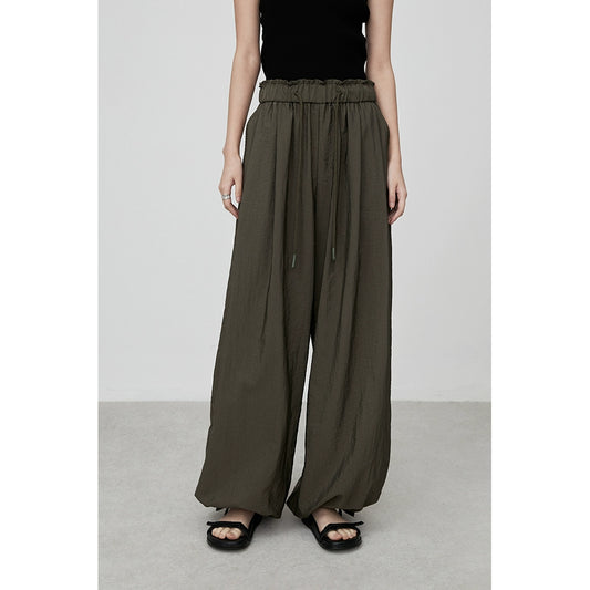 Pantalones anchos con cintura elástica color verde oliva elegantes de CAREMIND, monos casuales atados con forma de pera a la moda 