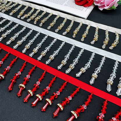 3724 Colgante de cristal de imitación con flecos y cuentas, accesorios de encaje hechos a mano para ropa, vestido, tocado, cortina, encaje decorativo
