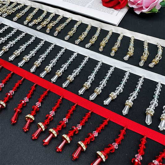 3724 Colgante de cristal de imitación con flecos y cuentas, accesorios de encaje hechos a mano para ropa, vestido, tocado, cortina, encaje decorativo