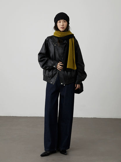 [Chaqueta de cuero Harley] Chaqueta de cuero de alambre negro estilo Hong Kong CAREMIND Chaqueta de cuero de motocicleta de calle Kusa 