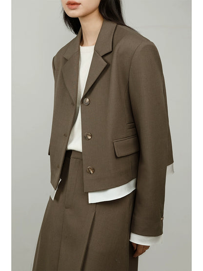 [Offre spéciale à durée limitée] Costume de banlieue à épissure de couleur contrastée, veste courte de costume + jupe en un mot, un ensemble complet de vêtements de printemps.