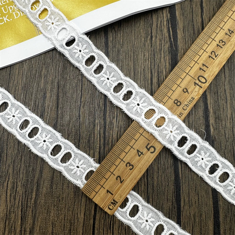 3799 Exquisito lazo de algodón blanco bordado para llevar, encaje artesanal, decoración de borde de falda de ropa Lolita