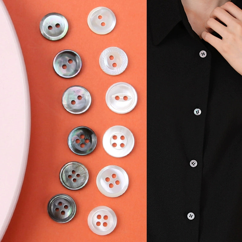 3347★  Shirt buttons women's and men's chiffon shirt buttons clothes versatile round shell buttons four-eye black and white cardigan small