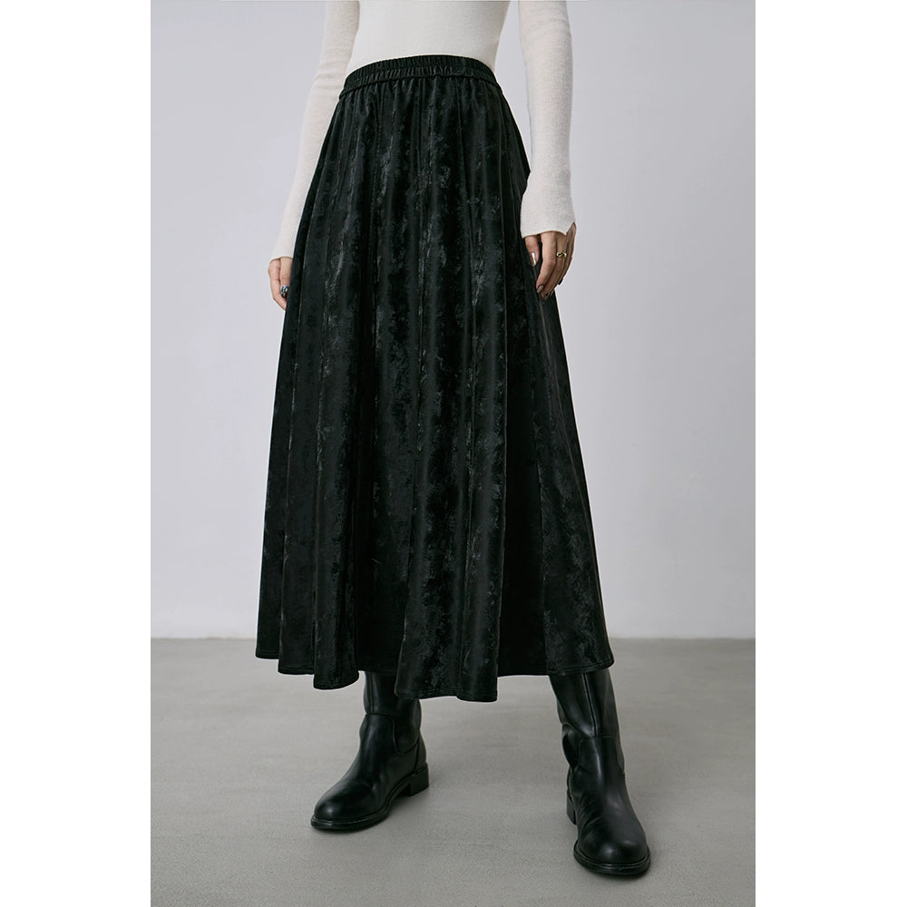 CAREMIND falda plisada antiarrugas con colgante negro, diseño liso de jacquard, falda de cuero con cintura elástica para otoño 